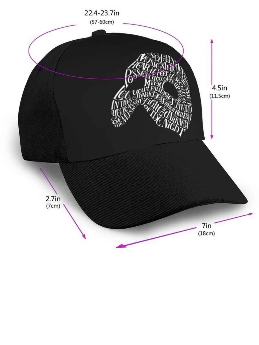 *Rare* Black “Phantom of the Opera” Graphic Script Baseball Cap - Picture 2 of 5